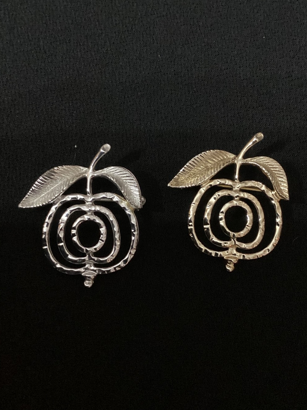 Sarah Coventry Silver and Gold Tone Spiral Fruit Leaf Brooches